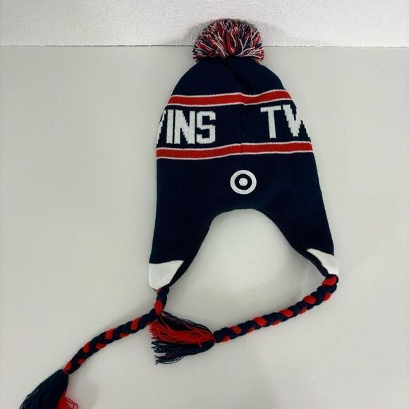 MLB Minnesota Twins Blue with Red Fleece Lined Pom Pom Winter Hat - Picture 2 of 3